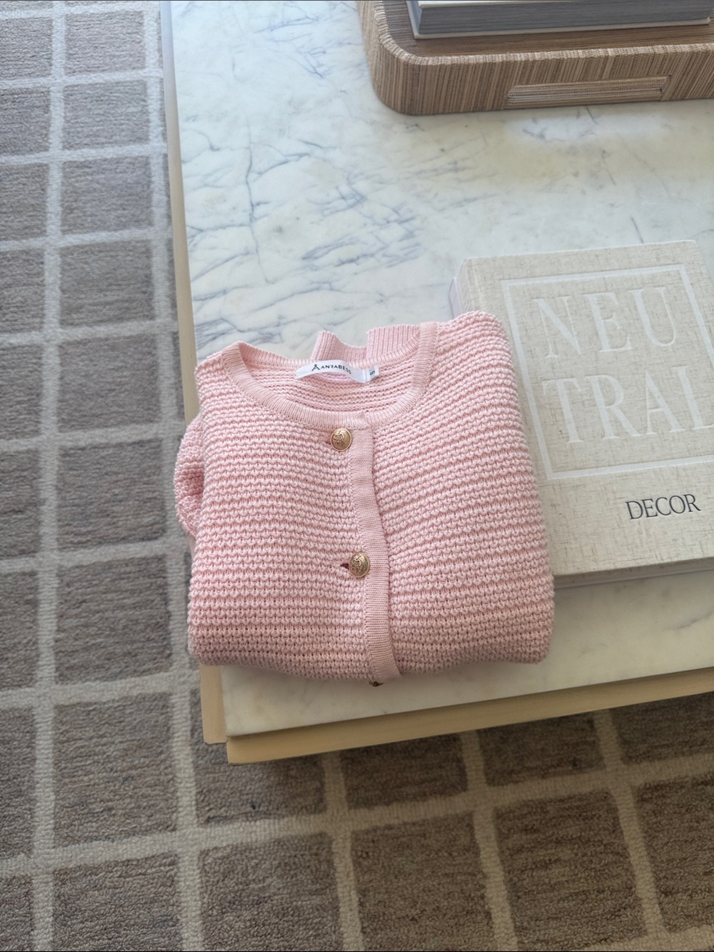 Annabelle Pale Pink Textured Knit Cardigan with Gold Buttons